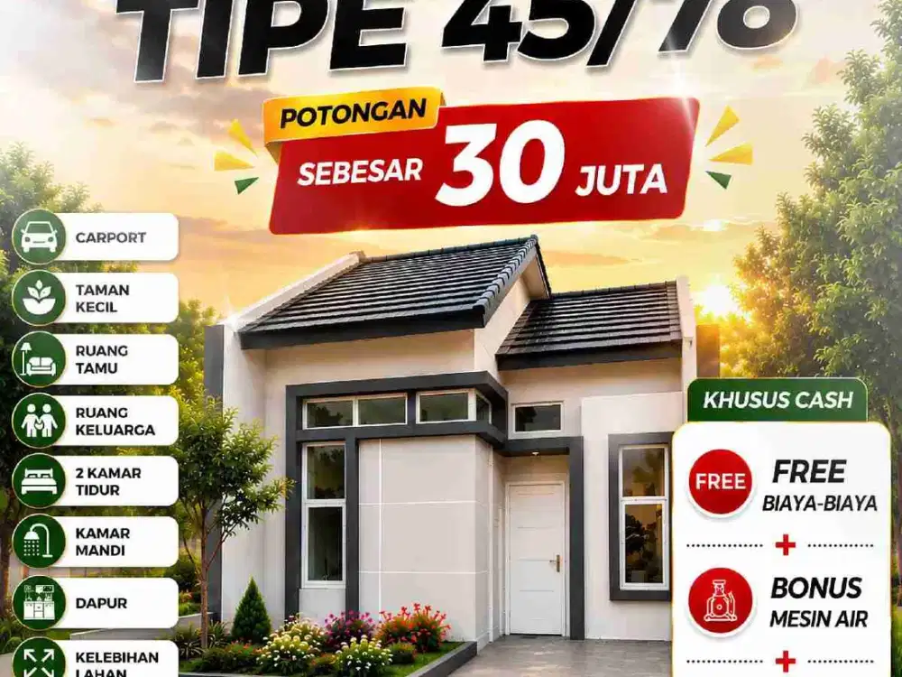 PROMO KEMERDEKAAN RUMAH SYARIAH TYPE 45 MONCONGLOE