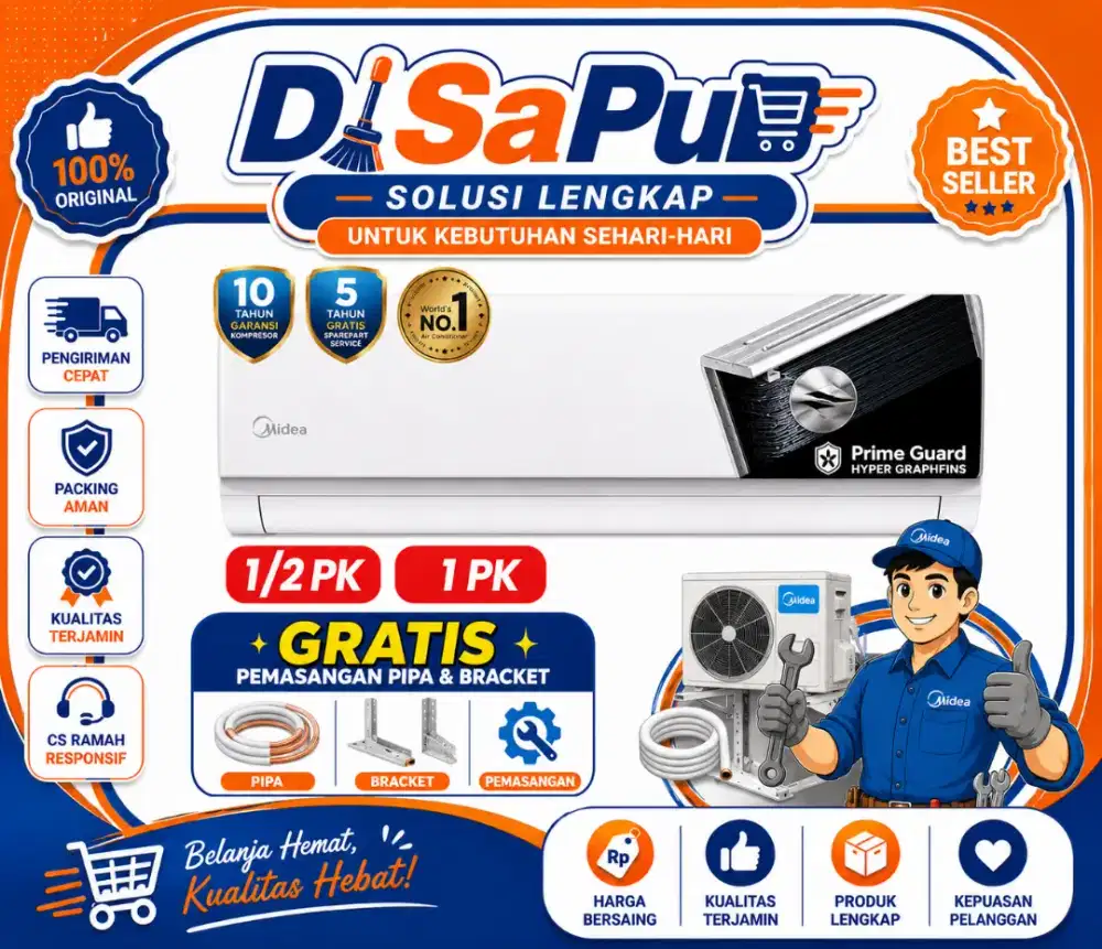 MIDEA AC 1/2PK DAN 1 PK PLUS PEMASANGAN