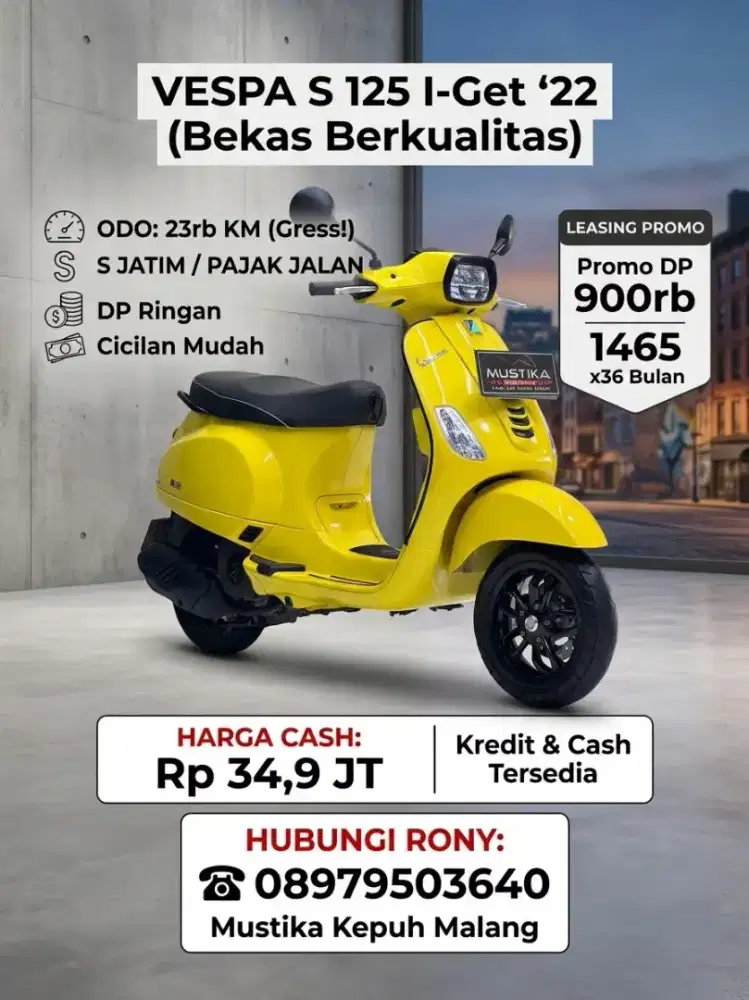 PROMO DP MULAI 900RB‼️ VESPA S 125 I GET 2022 NOPOL L SBY WARNA KUNING