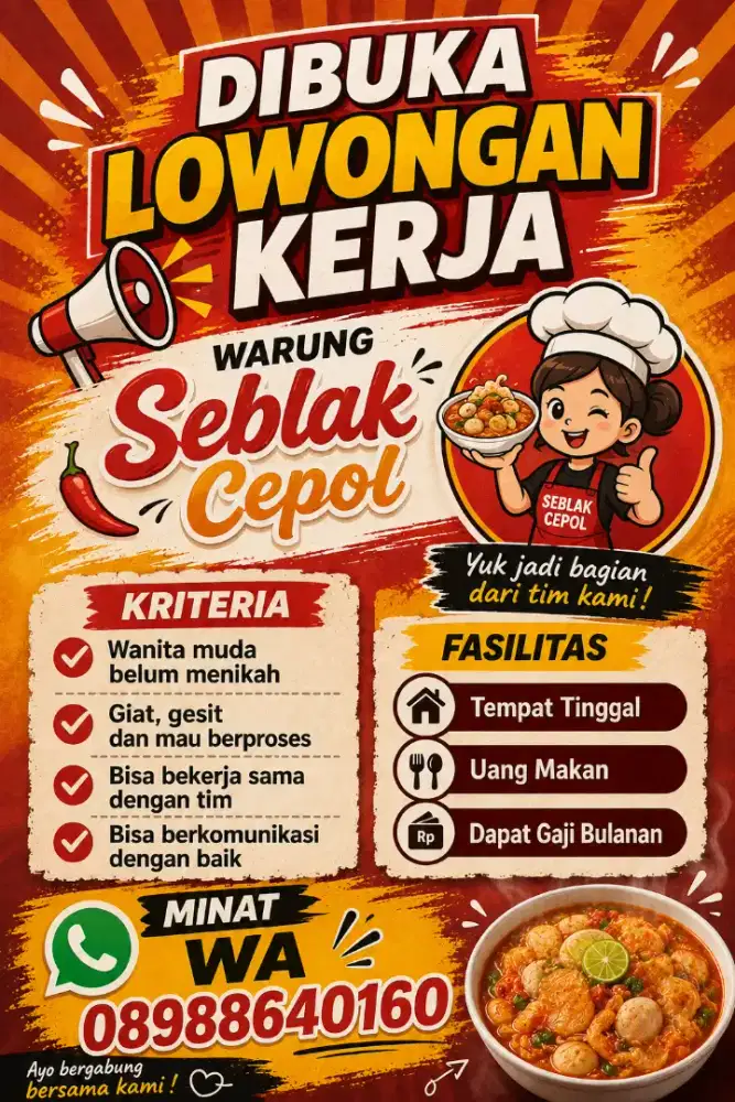 Lowongan pekerjaan di seblak cepol