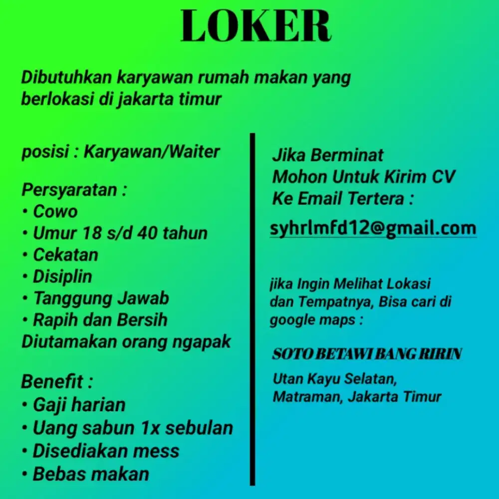 Monggo lur sing butuh kerjanan