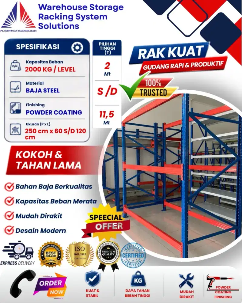 Rak heavy duty 1-2 ton per level ready stok