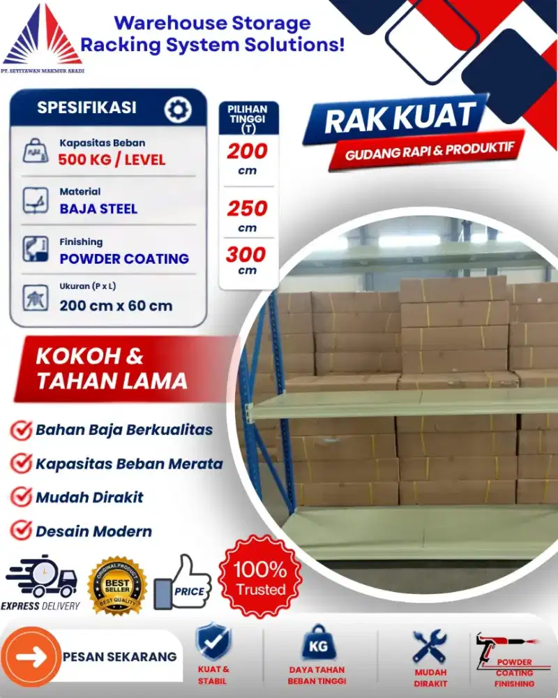 Rak shelving ambalan 250-500kg per level ambalan