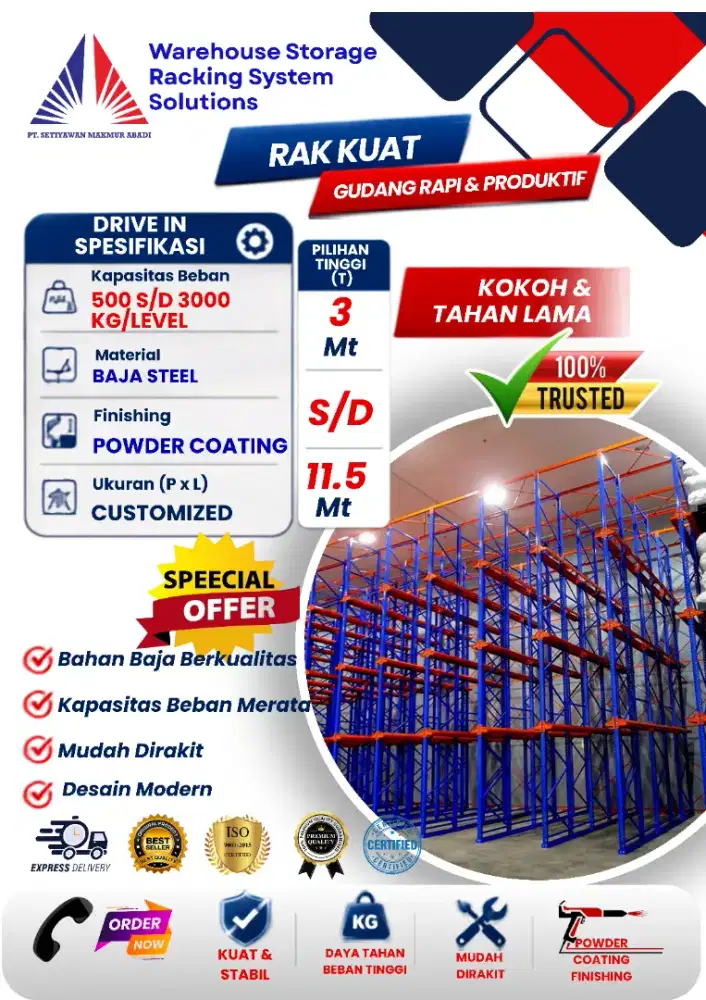 RAK GUDANG DRIVE IN HEAVY DUTY 1-2TON PERLEVEL