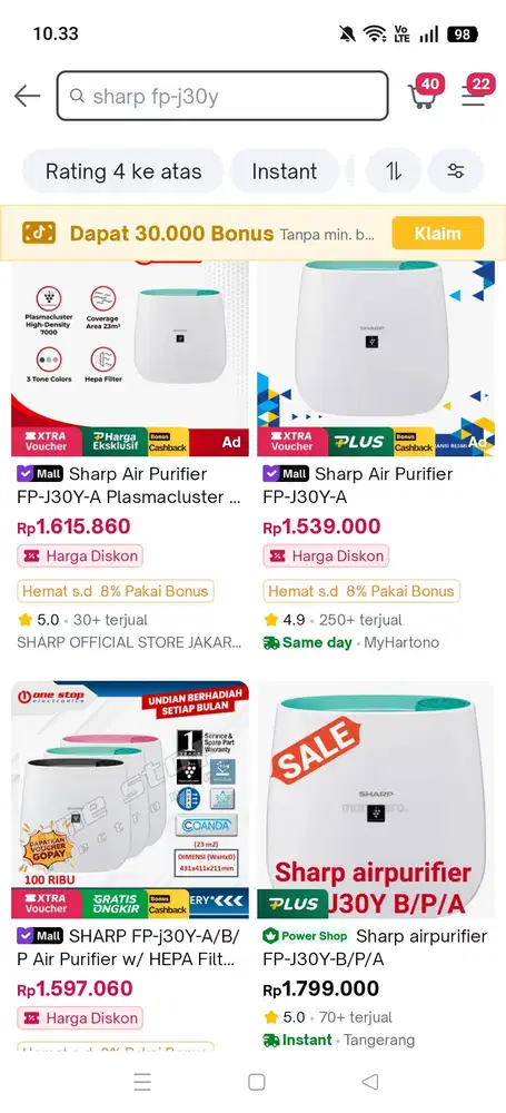 Sharp Air purifier FP-J30Y-P