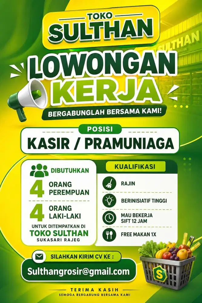 Dibutuhkan kasir toko