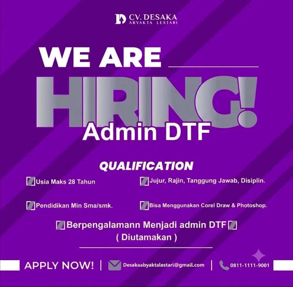 INFO LOWONGAN ADMIN DTF