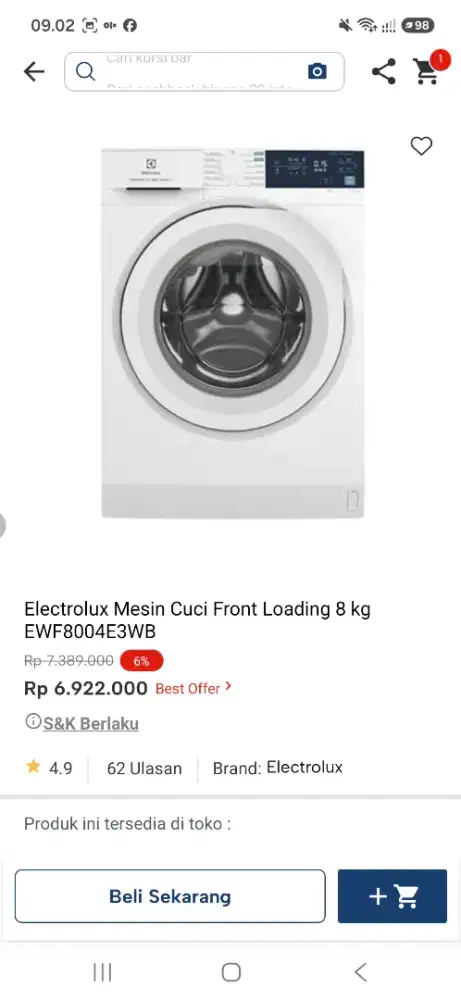 ELECTROLUX MESIN CUCI 8KG