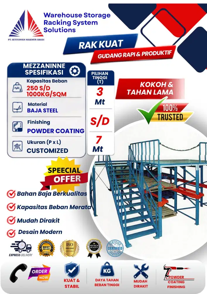 MEZZANINNE STEEL PLATFORM KONSTRUKSI BAJA KAPASITAS 250-1000KG PER M2