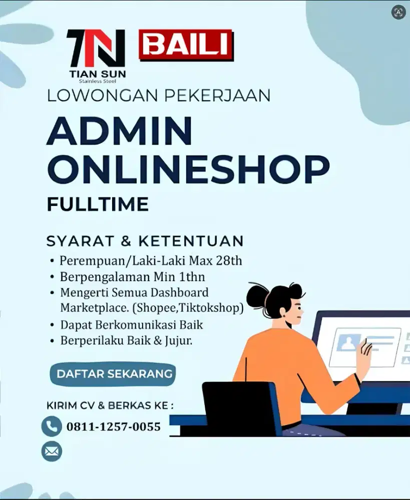 Lowongan Admin stok & Packing Online Shop marketplace