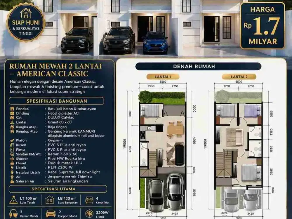 RUMAH MEWAH 2 LANTAI – AMERICAN CLASSIC
 Cipayung, Jakarta Timur