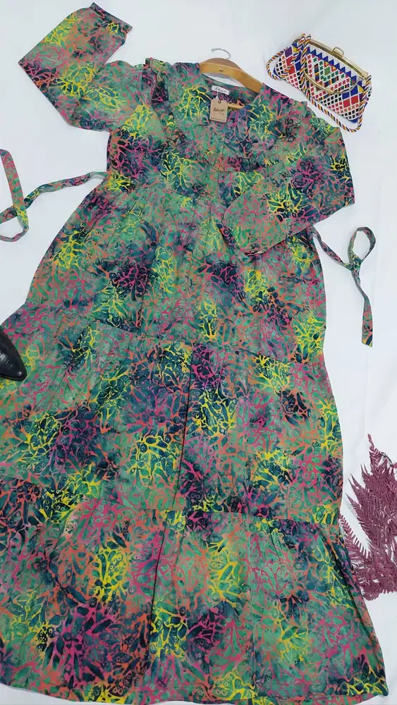 Gamis Rayon Hijau Kombinasi