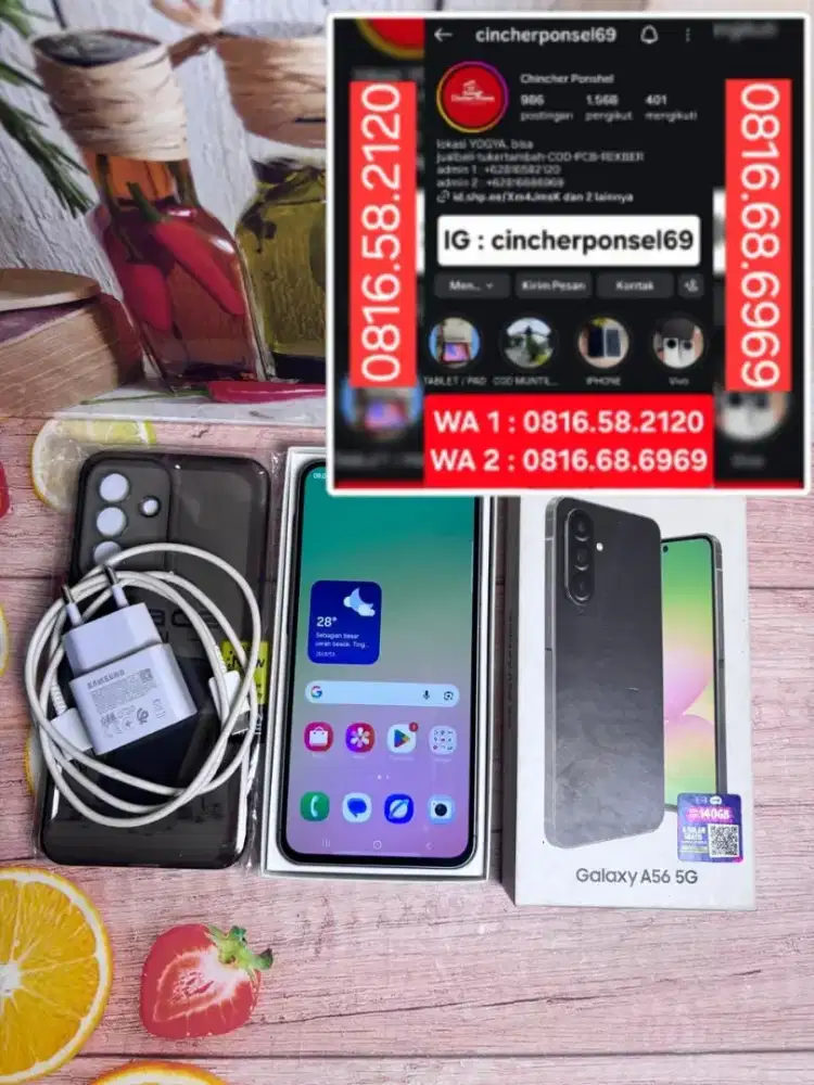 Jual hp LIKENEW SAMSUNG A56 5g 8/256 istimewa grns RESMI free adaptor