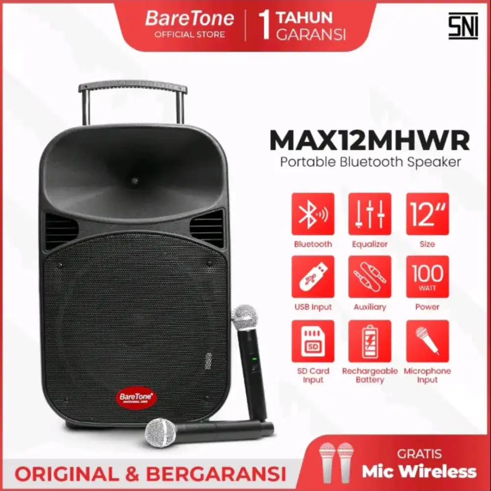 Speaker portable 12 inch baretone max12mhwr bluetooth