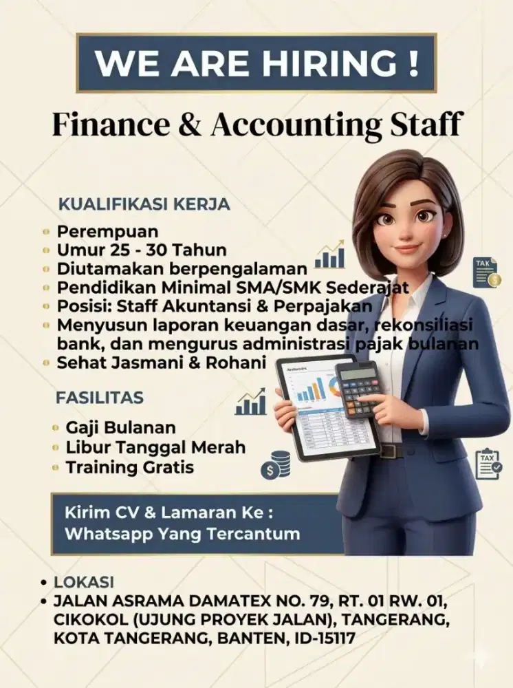 Dicari Staff Wanita Finance & Accounting