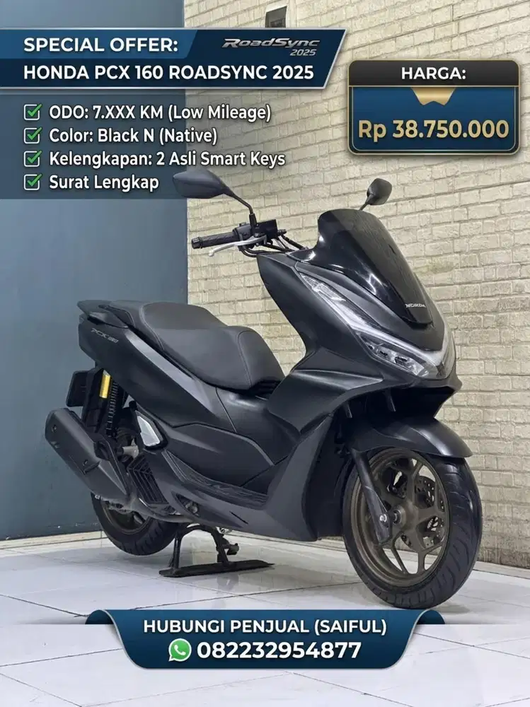Odo 7rb Istimewa!!Honda PCX 160cc Roadsync 2025 Black N Asli-Mustika