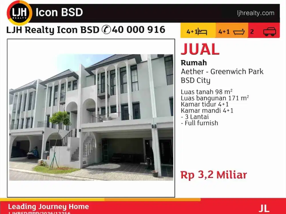 Di Jual Rumah Cluster Aether Greenwich Park BSD City