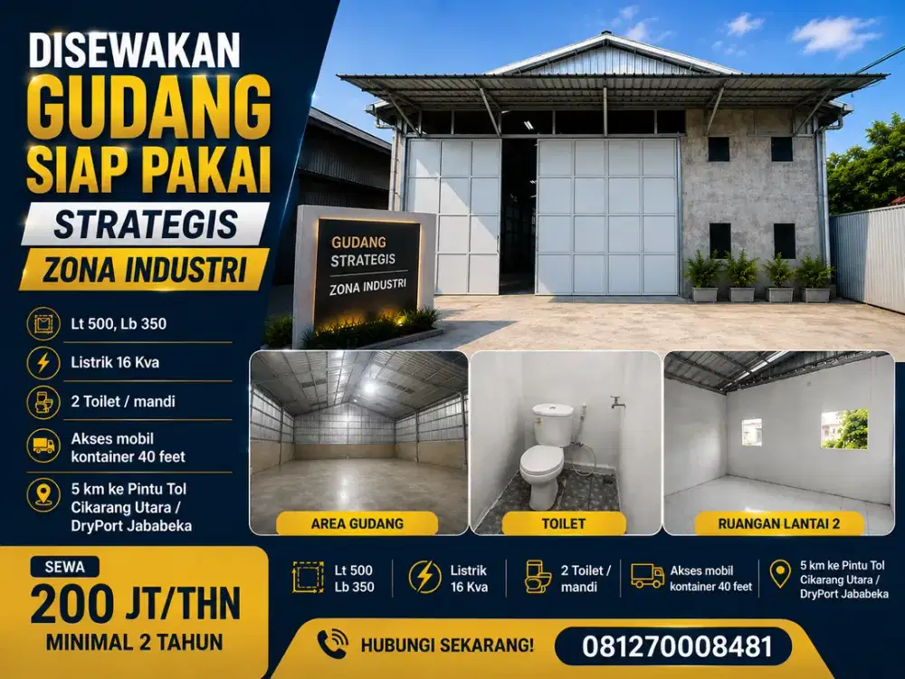 Disewakan Gudang di Cikarang Utara Kab. Bekasi