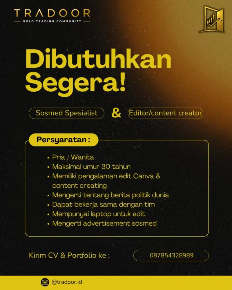 LOWONGAN KERJA ADMIN SOSMED, EDITOR, CONTENT CREATOR