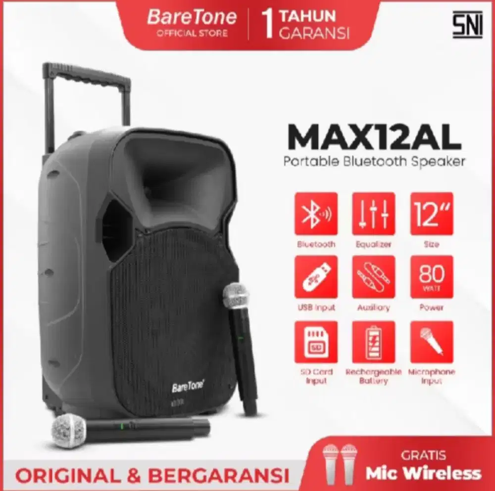 Speaker portable 12 inch baretone max12al bluetooth