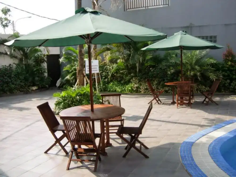 Tenda waterproof,bangku outdoor,meja makan jati,tenda