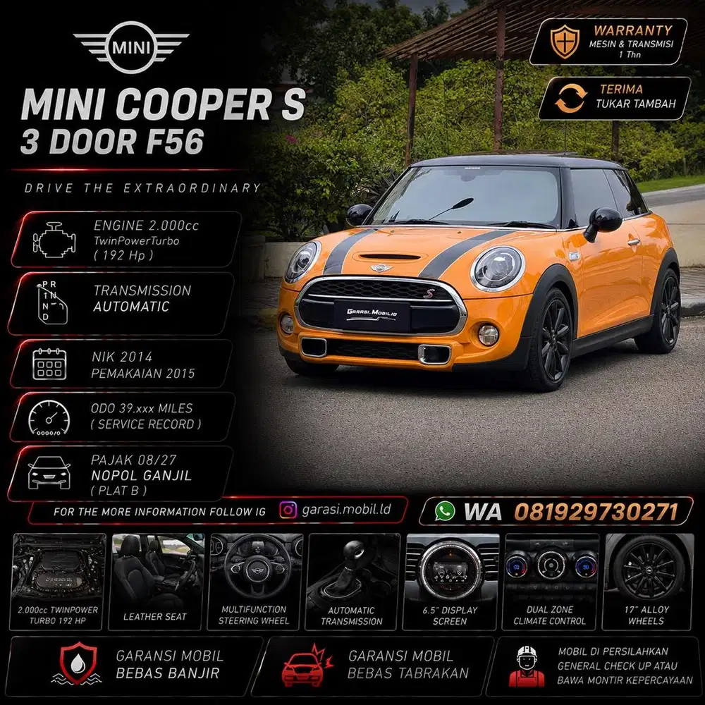 Mini Cooper S 3 Door F56 2.0 2014 / 2015