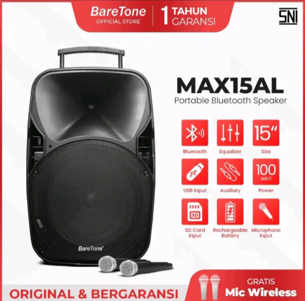 Speaker portable 15 inch baretone max15al bluetooth