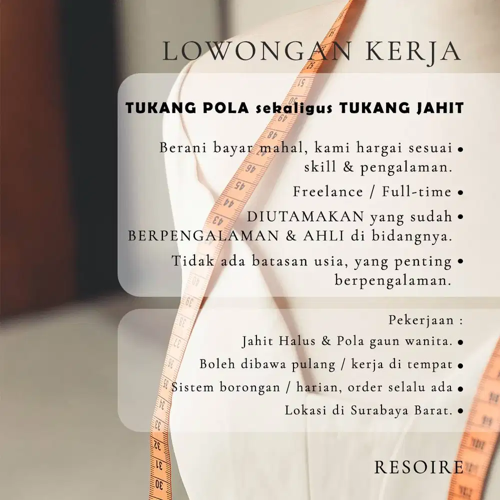 DICARI — TUKANG POLA & TUKANG JAHIT SEMI-BUTIK