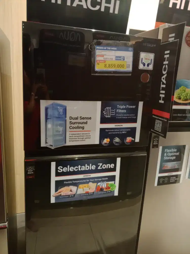 Hitachi Refrigerator 2 Door 379 Dark Gray