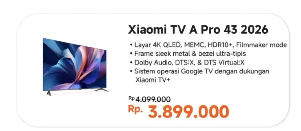 Xiaomi TV 43 A Pro 2026 New Murah Free Ongkir