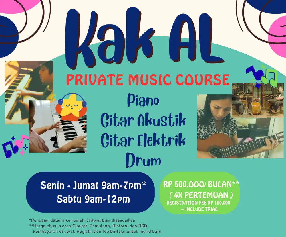 Les Piano, Keyboard, Gitar, dan Drum sekitar Tangsel