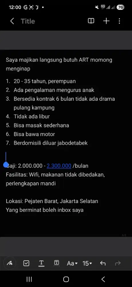 ART Momong menginap