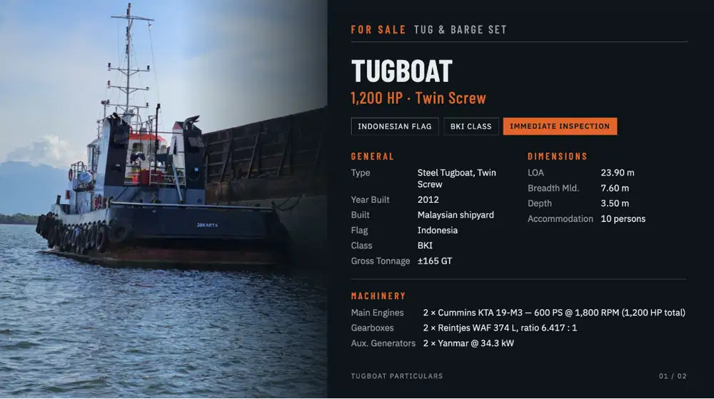 Dijual Kapal Tugboat dan Tongkang 1 Set (B01)