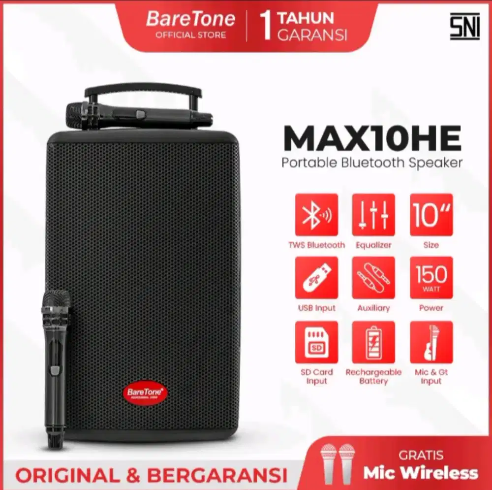Speaker portable 10 inch baretone max10he bluetooth 150Watt