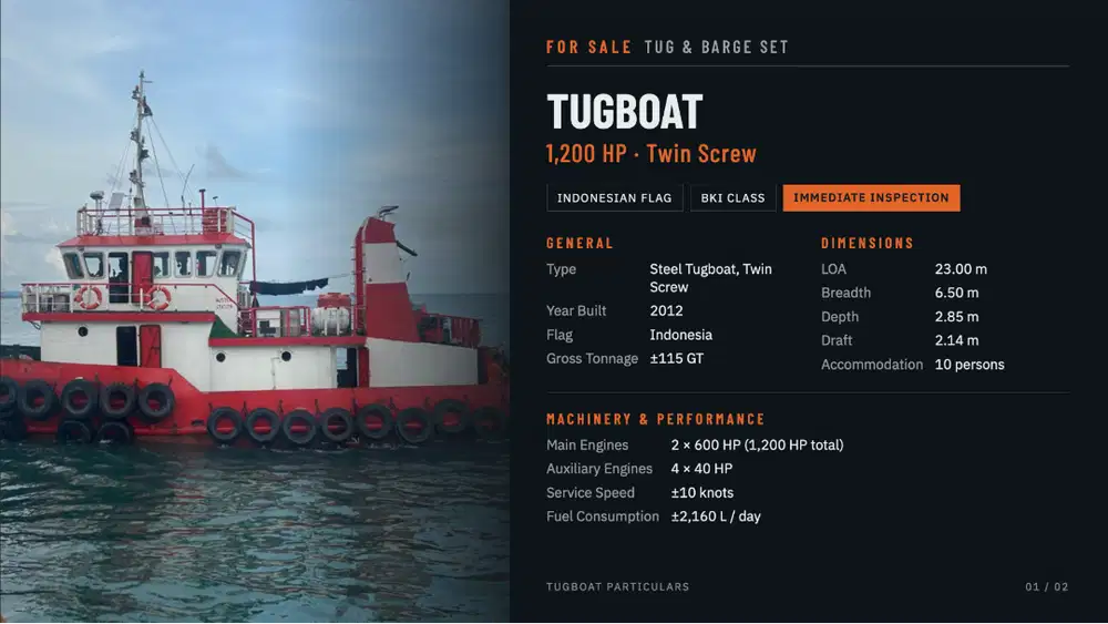 Dijual Kapal Tugboat dan Tongkang 1 Set (B02)