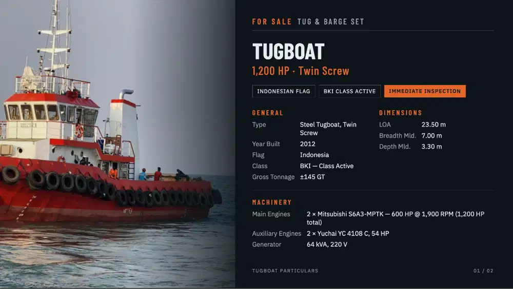 Dijual Kapal Tugboat dan Tongkang 1 Set (B03)