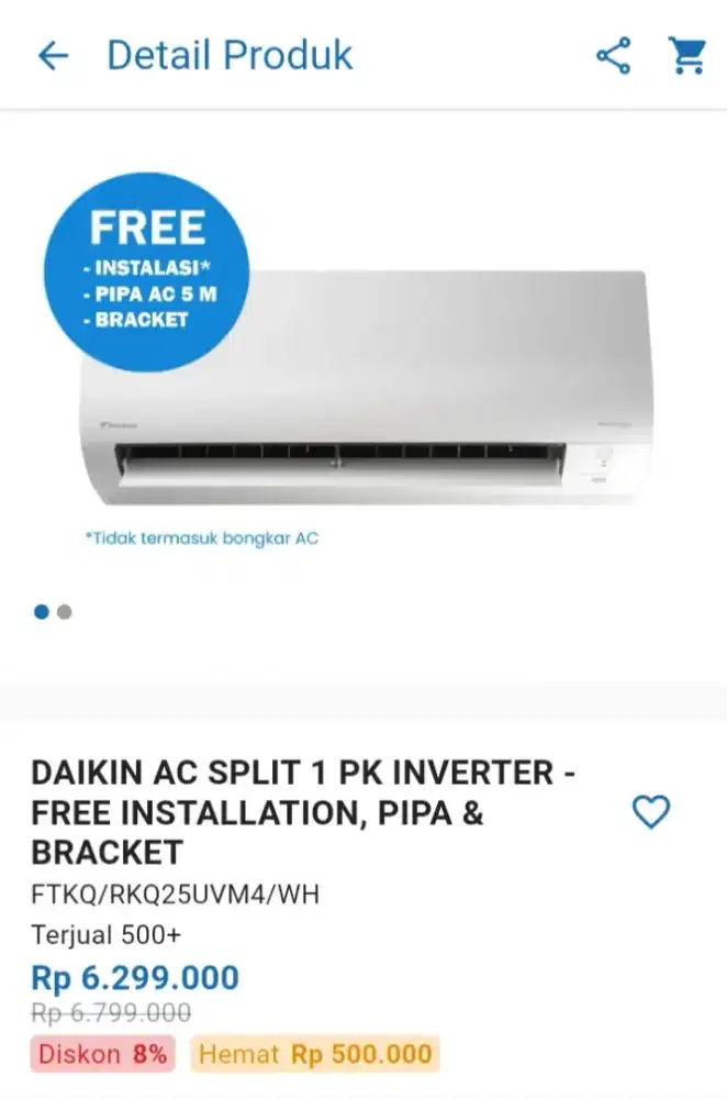 CICILAN DAIKIN AC SPLIT 1 PAK INVERTER FREE INSTALLATION PIPA & BRAKET