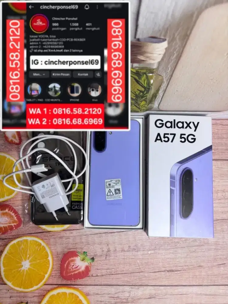 Jual hp likenew SAMSUNG A57 5g open dus saja grns panjang free adaptor