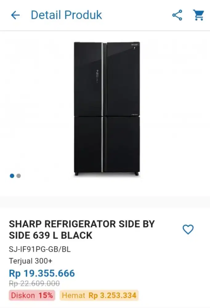 CICILAN KULKAS SHARP REFRIGERATOR SIDE BY SIDE 639 L BLACK