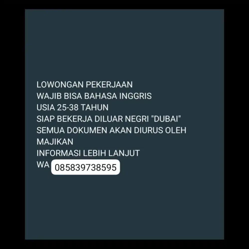 LOWONGAN PEKERJAAN ASISSTEN RUMAH TANGGA