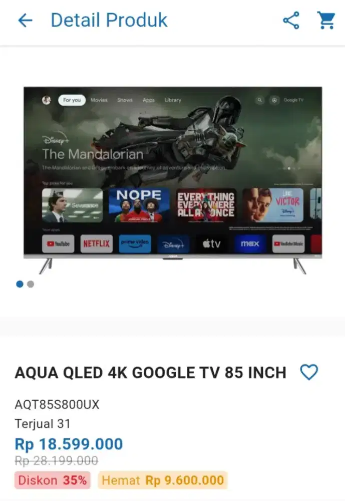 CICILAN AQUA QLED 4K GOOGLE TV 85 INCH