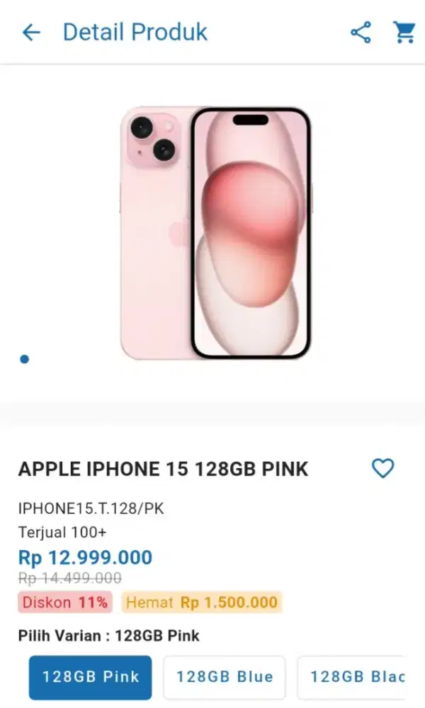 CICILAN APPLE IPHONE 15 128 GB PINK