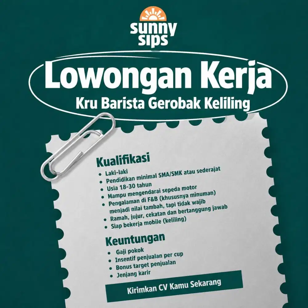 Lowongan Kerja Kru Barista Gerobak Keliling | Sunny Sips