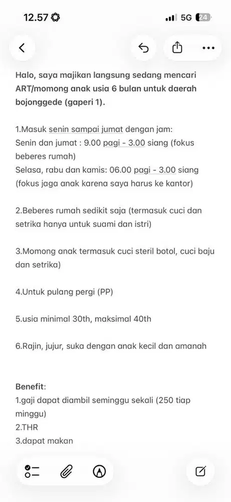 Lowongan ART dan MOMONG ANAK