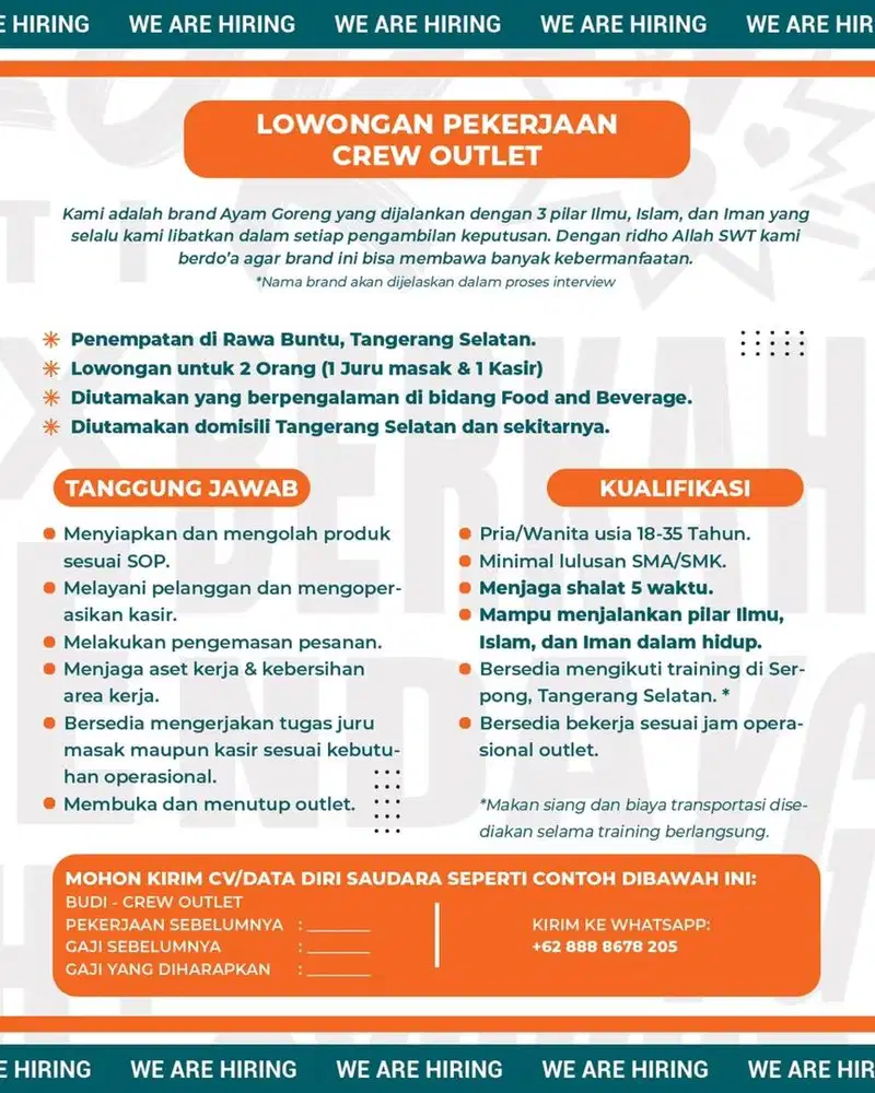 LOWONGAN KERJA KASIR DAN JURU MASAK