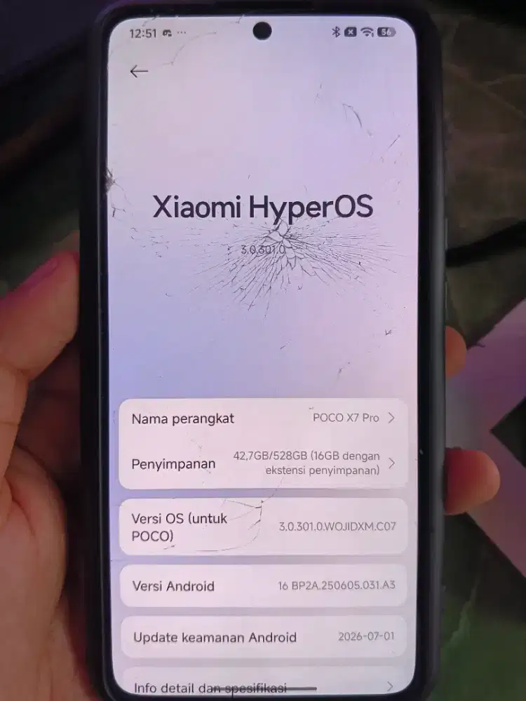 POCO X7 PRO 12/528GB BLACK BATANGAN KACO LCD PECAH