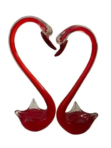 Pajangan Kaca Kristal Sepasang Angsa Merah Romantis