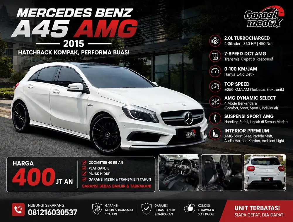 Mercedes Benz Mercy A45 A 45 AMG 2015 Antik Low KM Murah Bekas Rare