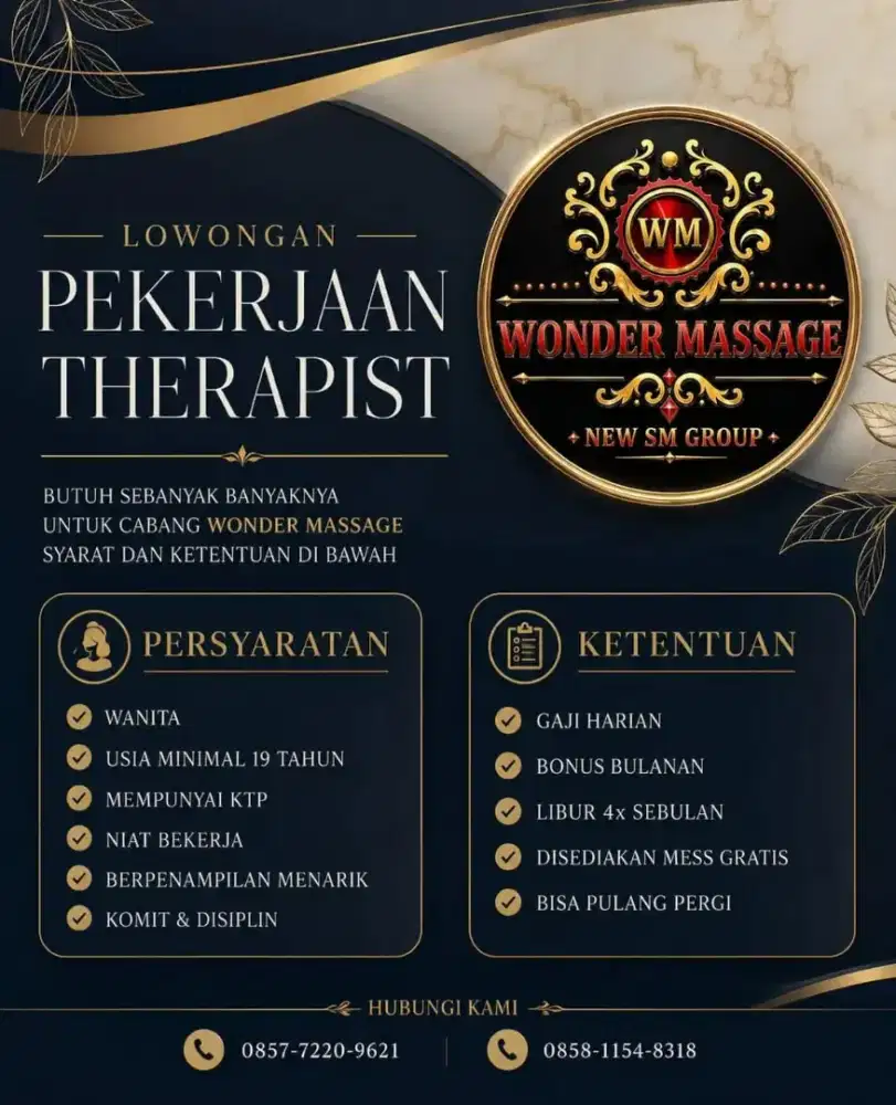 Loker khusu wanita terapis (wonder massage)