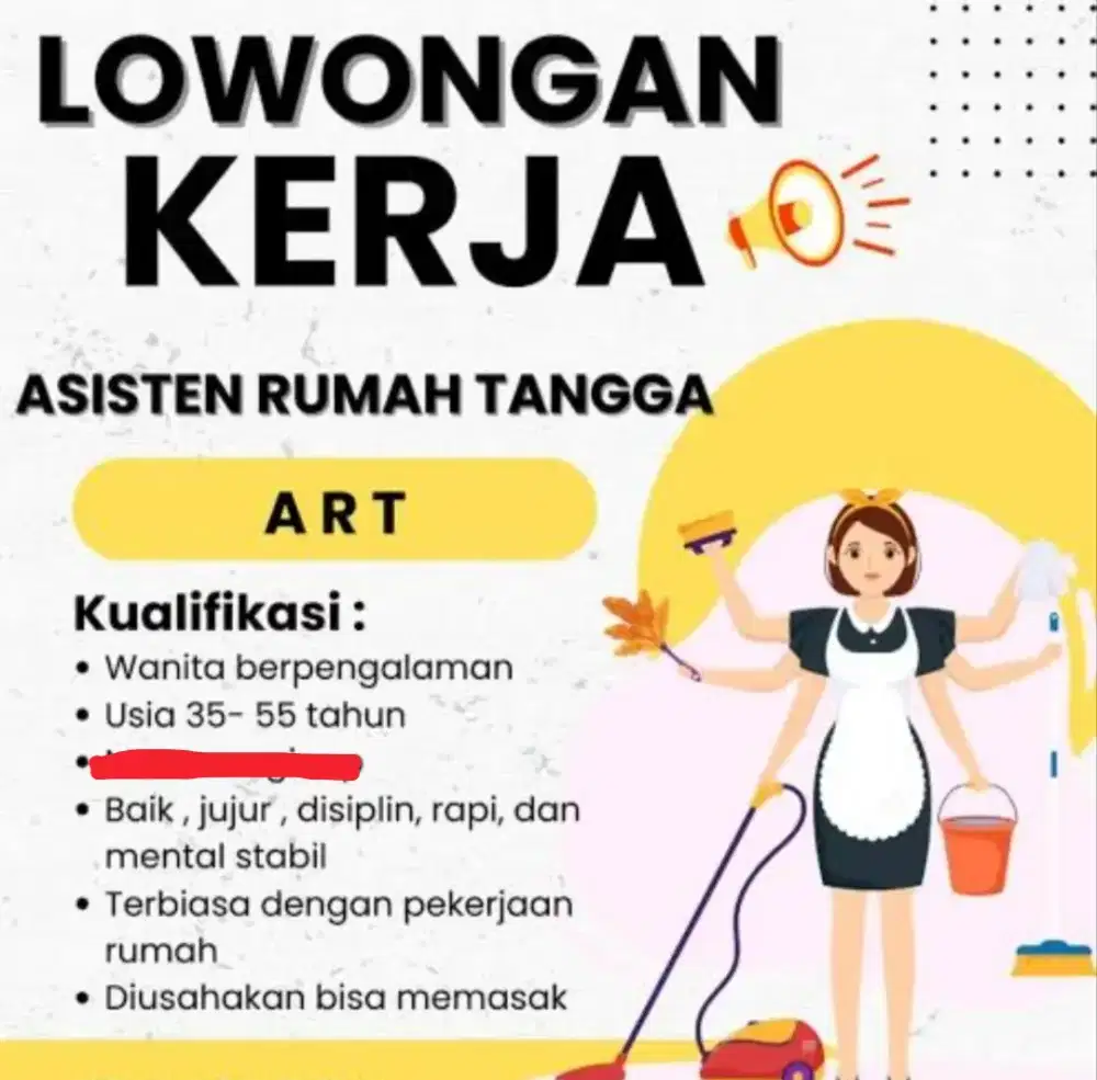 Loker untuk asisten rumah tangga dan jaga tenant
